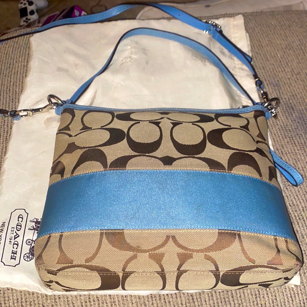 Coach Women’s Factory Blue Striped Canvas Shoulder Bag w/shoulder & hand strap